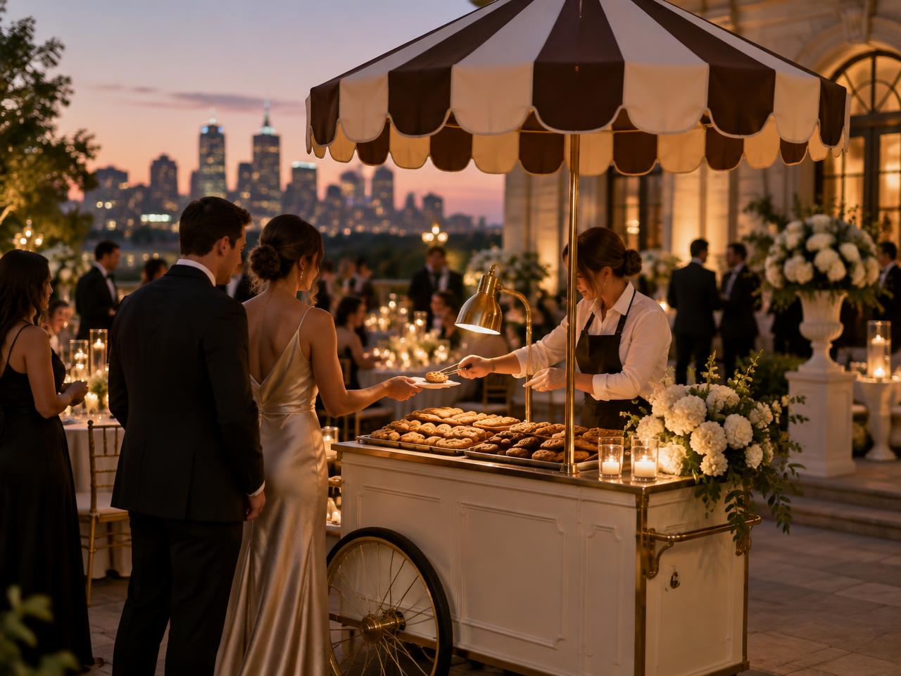 The Good Batch cart serving warm cookies at a wedding reception